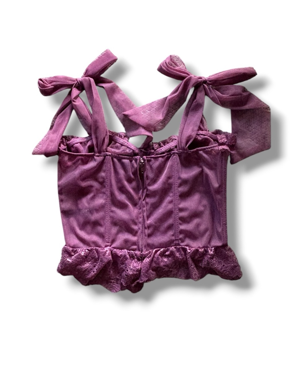 DollsKill | Widow Y2K Goth Sheer Lace Mesh Frilly Zip Up Corset Top With Charm - Picture 2 of 6